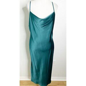UTNISAN SPAGHETTI STRAPS TEAL GREEN  SATIN‎ MIDI SLIP DRESS Large